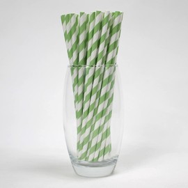Green & White Striped Paper Straws (6mm x 200mm) - Pack Size 500 - FSC Certified/Food Safe/PFAS Free/Biodegradable/Eco-Friendly/Durable/Suitable for All Occasions