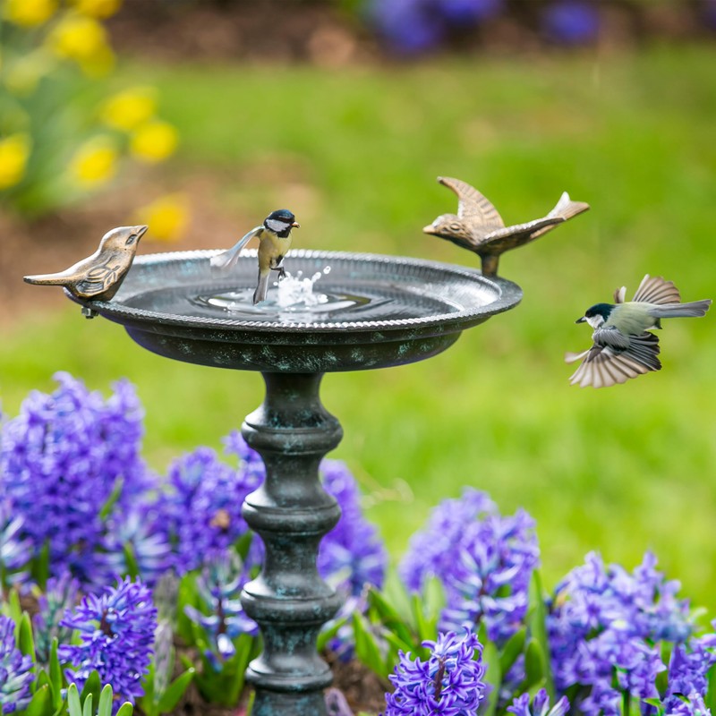 Evergreen Hummingbird Metal Bird Bath Bowl with Stand - Heavy