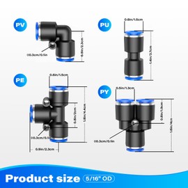 Air Fittings, 40 pcs Air Hose Fittings, 8 mm Air Hose Quick Connect, 10 Spliters+10 Elbows+10 Tee+10 Straight, Air Line Kit to Connect Fittings