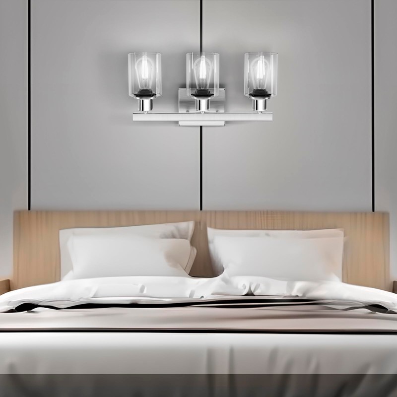 DIKAIDA 3-Light Bathroom Light Fixtures, Nickel Bathroom Vanity Light with