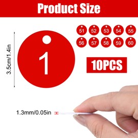 Pack of 100 Key Rings Numbers 1-100, 35 mm Round Plastic Number Plates with Holes, Waterproof Number Marks Numbered Labelling Marks for Gyms, Catering, Livestock (Red)