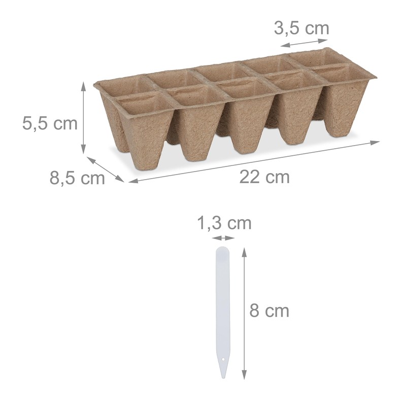 Relaxdays Set of 200 Biodegradable Propagation Pots with Signs, H