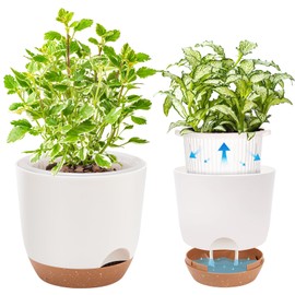 Sxueg 7.2 Inch Self Watering Planters for Indoor Plants with Bottom Watering,2Pack Flower Plant Pots for Outdoor with Drainage, Durable Plastic planters Pots(White)