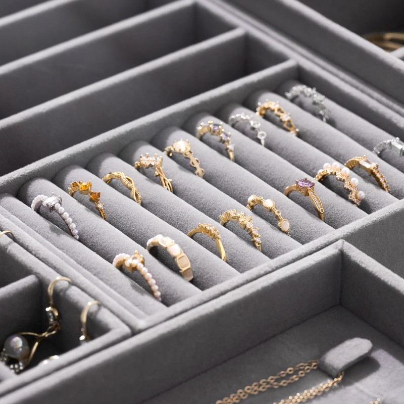 Velvet Jewelry Drawer Organizer Trays – Grey Stackable Jewelry Storage