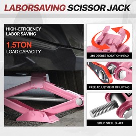 D SOLUTIONS Scissor Jacks for 1.5 Ton (3000lb) Tire Jack Repair with Car Jack Ratchet Wrench, Emergency Tire Changing for Car SUV MPV, Lifting Range 15.2" - Min 4", Pink