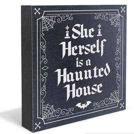 Witchy Room Decor Gothic Sign Decor Spooky Goth Witchy She Herself Is a Haunted House Black Block Sign Home Decorations