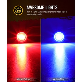 Partsam 10Pcs Dual Revolution 3/4" Round LED Marker Light Red to Blue Auxiliary Light Side Marker Clearance Light Indicators with Bullet Connector for Trailer Truck Pickup Camper RV