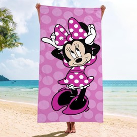 Children's Beach Towel, 75 x 150 cm, Microfibre Beach Towels, Bath Towel with Mini Mouse Pattern, Pink, Beach Bath Towel for Girls, Beach Towel, Hand Towels, Quick-Drying for Travel, Camping, Beach