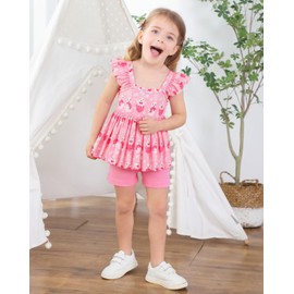 Girls Easter Outfits Cute Cartoon Flutter Sleeve Bunny Summer Tank Top+Pink Shorts 2 Piece Rabbit Clothes for Girls Holiday Short Sets Size 5t/6831