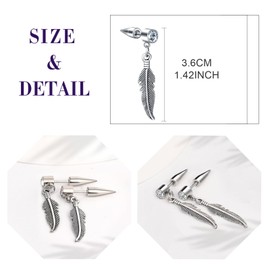 Feilok Leaf Zircon Stud Earrings for Men Women - Dangly Stainless Steel Huggie Hoops Ear Drop - Hypoallergenic