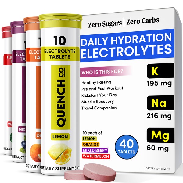 QUENCH COMPANY Quench Electrolyte Tablets 40 Count Instant Hydration, Electrolytes,
