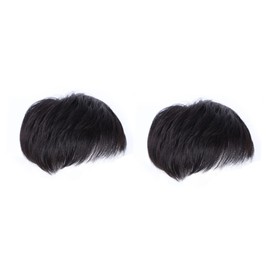 LALAFINA 2pcs Men Lifelike Overhead Replacement Block Seamless Black Hair Wig Piece for Bald Patches Natural Look Material Anti- Comfortable Fit Texture