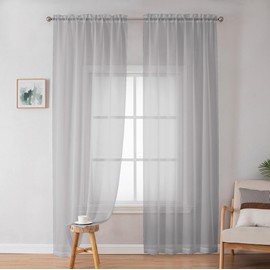OWENIE Sheer Curtains 72 Inches Long for Living Room Bedroom, Rod Pocket Fimly Voile Door Curtains with Soft Touch, Rod Pocket Solid Light Grey Voile Elegant Airy Curtains, Each 42Wx72L inch