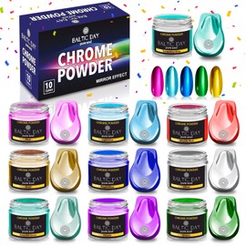 BALTIC DAY - 10x2g Chrome Powder - Metallic Mirror Effect Chrome Pigment Powder for Nails - Metallic Holographic Pigment for Epoxy Resin, Tumblers, Crafting, Oil Painting, Slime - Metallic Mica Powder