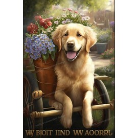 5D Diamond Painting Golden Retriever Flower Car - Adults and Children Full Round Crystal Diamonds, Upgraded Version HD Canvas Art Kit, Happy Flower House Use Warm Home Decor Garden Decor 20x30 Cm