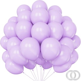 PatiCool Light Purple Balloons - 12 inch 100pcs Latex - Round Pastel Purple Birthday Balloons with 2 Ribbons, Lilac Lavender Balloons for Birthday Party, Wedding, Anniversary, Baby Shower Decorations
