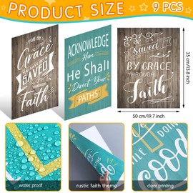 Dunzoom 9 Pcs Religious Sunday School Posters for Kids, 19.7 x 13.8 Inch Rustic Faith Bible Verse Posters Inspirational Christian Scripture Bulletin Board Decoration for Home Church Classroom Decor