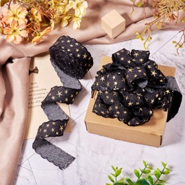 Crafans 3D Star Stamping Ribbon Vintage Denim Cloth Ribbons 25 mm Wide Golden Star Denim Cloth Fabric Ribbons for DIY Clothes Accessories Sewing on Projects, Black