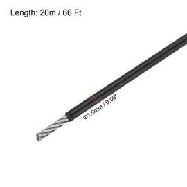 MECCANIXITY 66Ft(20M) Wire Rope 304 Stainless Steel Cable 1/16" (1.5 mm) Vinyl Coated with 4pcs Aluminum Sleeves for Hanging, Clotheslines, Lifting Black