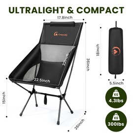 Crnyudy Folding High Back Camping Chair for Outside,Lightweight Camp Chair, Portable Compact for Adults with Carrying Bag, for Hiking Lawn Picnic&Fishing(Navy Blue)