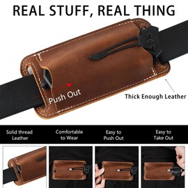 Horizontal Carry Knife, Leather Belt Knife Sheath for Everyday Carry, Knife Belt Holder Accessories, Knife Holster for Leatherman, EDC Belt Pouch for Pocket Folding Knives