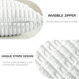 JOTOM Set of 2 Corduroy Soft Striped Cushion Covers 45x45 cm Decorative Throw Pillow Covers Square Cushion Case Home Boho Decor Pillow Cases for Couch Sofa Bedroom 18x18 Inch (White)