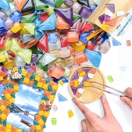 400 g Glass Mosaic Tiles Basicon Glass Mosaic Tiles Various Shapes Glitter Small Mosaic Tiles Colourful Irregular Crystal Mosaic Tiles DIY Handmade Decor