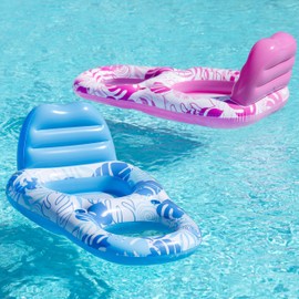 Sloosh 2 Packs Inflatable Pool Floats Lounger Adult, Pool Float Lounge Raft Floaties Water Floating Recliner Chair with Cup Holders Foot Rest Swimming Floaty (Blue, Pink)