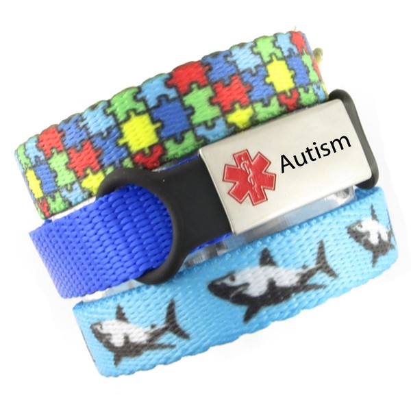 3 Bracelet Value Pack | Autism, Medical Alert Bracelets | Choice of Fun Designs | Adjustable up to 6.5" Wrist Size | Medical ID Bracelets | Puzzle & Jaws
