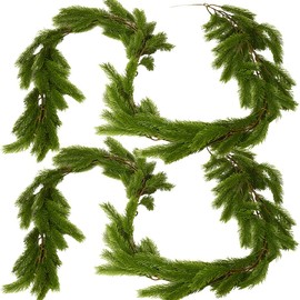 Artificial Pine Garlands for Mantle Real Touch Pine Greenery Garland Christmas Garlands for Table Wall Fireplace Indoor Outdoor Decoration (2, 6 Ft)