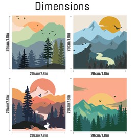 4 Pack Paint by Number for Adults, Easy Sunset Landscape DIY Arts and Crafts for Adults Beginner with Paints Brushes, Tree River Mountain Acrylic Paint Set for Home Decor 8×8 Inch