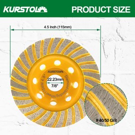 KURSTOL Diamond Grinding Cup Wheel - 4.5"/115mm Turbo Row Angle Grinder Cup Wheel for Cutting,Grinding,Smoothing,Shaping Concrete,Marble,Granite,Masonry,Brick 7/8"-5/8" Arbor