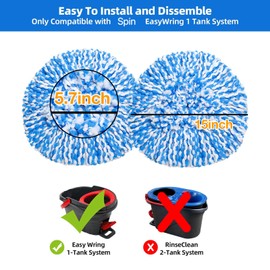 4 Pack Mop Refill Heads, Spin Mop Replacement Heads Compatible for OCeda EasyWring 1-Tank System,1 Mop Base,30-58Inch Mop Handle Set,Microfiber Mop Refills Replace Heads Cleaning Cloths[4 Pack]