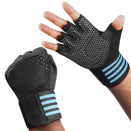 PhAsz Workout Gloves for Men and Women,Ventilated Weight Lifting Gym Gloves with Wrist Wrap Support,Full Palm Protection,for Weightlifting,Training,Fitness,Hanging (Black, Medium)