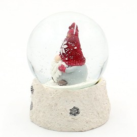 Snow Globe Christmas Gnome with Red Hat on White Base Length x Width x Height Diameter 6.5 x 6.5 x 8.8 cm Diameter 6.5 cm