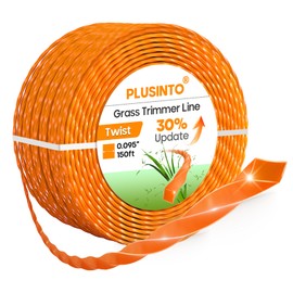 PLUSINTO String Trimmer Line .095", 150 Feet Weed Eater String, Twisted Trimmer Line for Universal Replacement, Orange Premium Nylon String Trimmer Line for Medium& Heavy Grass&Weeds