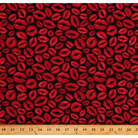 Timeless Treasures Cotton Valentines Day Lipstick Hearts Black Fabric Print by the Yard D379.52
