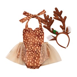 Newborn Christmas Outfit Baby Girl Baby Deer Costume Tutu Romper Dress Up My First Christmas Baby Girl Outfit Infant Reindeer Costume Newborn Girl Photoshoot Outfits Toddler Kids Deer 12-18 M