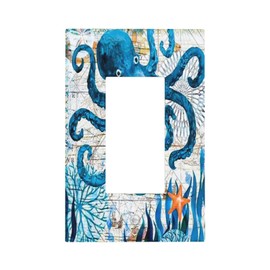 Nautical Octopus Sea Monster 1 Gang Rocker Light Switch Plate Single Decora Outlet Wall Cover Faceplate Decorative Wallplate for Bathroom Home Living Room Bedroom Decorate 5" x 3"