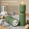 JOIONE Ribbed Green LED Flameless Candles 2 Pack with Remote