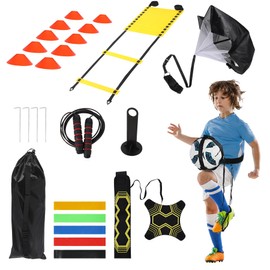 REDCAMP Agility Speed Training Equipment Set, 20ft 12 Rungs Agility Ladder, Jump Rope,10 Disc Cones, Resistance Parachute, 5 Resistance Bands, Football Practice Training Accessories with Storage Bag