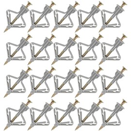 Auvotuis 20Pcs Drywall Anchors with Screws, Self-Drilling Hollow Wall Anchors Butterfly Expansion Plugs, Heavy Duty Plastic Anchors kit for Curtain Plasterboard Wall Installation (Grey)
