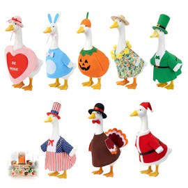 Porch Goose Outfits Set of 8 Holiday Porch Goose Valentine St. Patrick Easter Summer 4th of July Fall Halloween Christmas for All Seasons 23 inch Lawn Porch Gooses Clothing for Patio Yard Decor