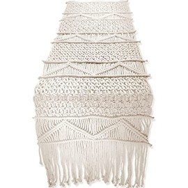 SnugLife - Camino de mesa de macramé (218.44 x 33.02 cm) de largo, camino de mesa bohemio, decoración de mesa de boda, estilo clásico de granja y comedor bohemio, color blanco roto