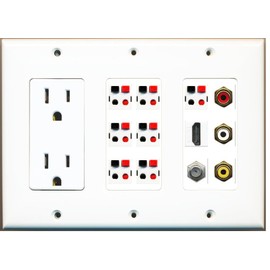 RiteAV (3 Gang 15A Power Outlet HDMI Coax Composite Video 7 Speaker Wall Plate White