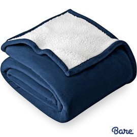 Bare Home Sherpa Fleece Blanket - Full/Queen - Fluffy & Soft Plush Bed Blanket - Hypoallergenic - Reversible - Lightweight (Full/Queen, Dark Blue)