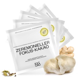 Kaicao Ceremonial Cocoa Focus with Lion Mane, Cordyceps, Ginger and Cardamom - Pure Ground Cocoa Powder, Origin of Ecuador - No Sugar, Vegan, Gluten Free, Keto Diet - 5 x 20g