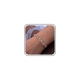 Cybche Crystal Tennis Bracelet Sparkly CZ Bracelet Gold Rhinestone Chain Bracelet Cubic Zirconia Bride Bracelet Crystal Tennis Adjustable Bracelet Jewelry for Women