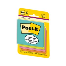 Post-it Super Sticky Notes, 3x3 in, 4 Pads, 2x the Sticking Power, Supernova Neons, Neon Colors, Recyclable(3321-SSAN-B)