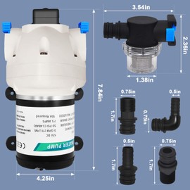 R3526144D RV Water Pump, 3 GPM 50 PSI 12V Diaphragm pump，12V DC Triplex Diaphragm Water Pump, Self Priming Diaphragm Pump, with Strainer and Pressure Switch for RV, Marine, Yacht, Caravan
